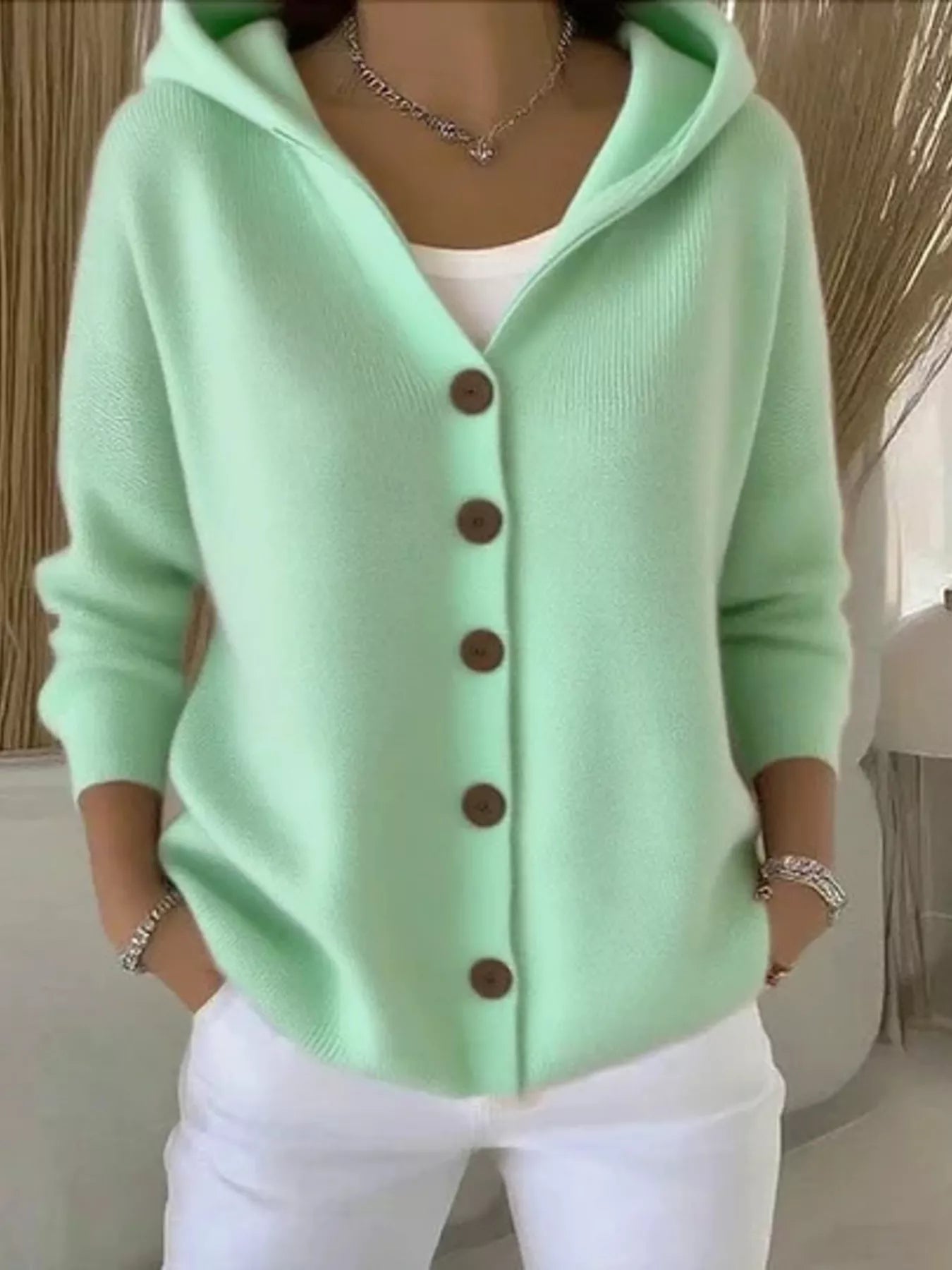 Full Size Hooded Button-Front Soft Knit Cardigan Plus Size 