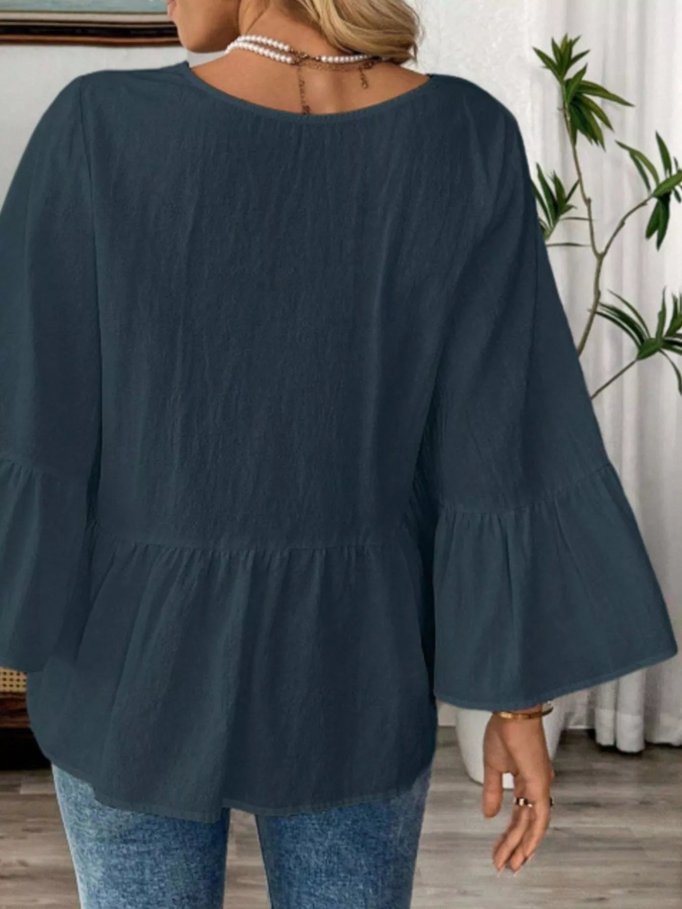 V-Neck Bell Sleeve Blouse 