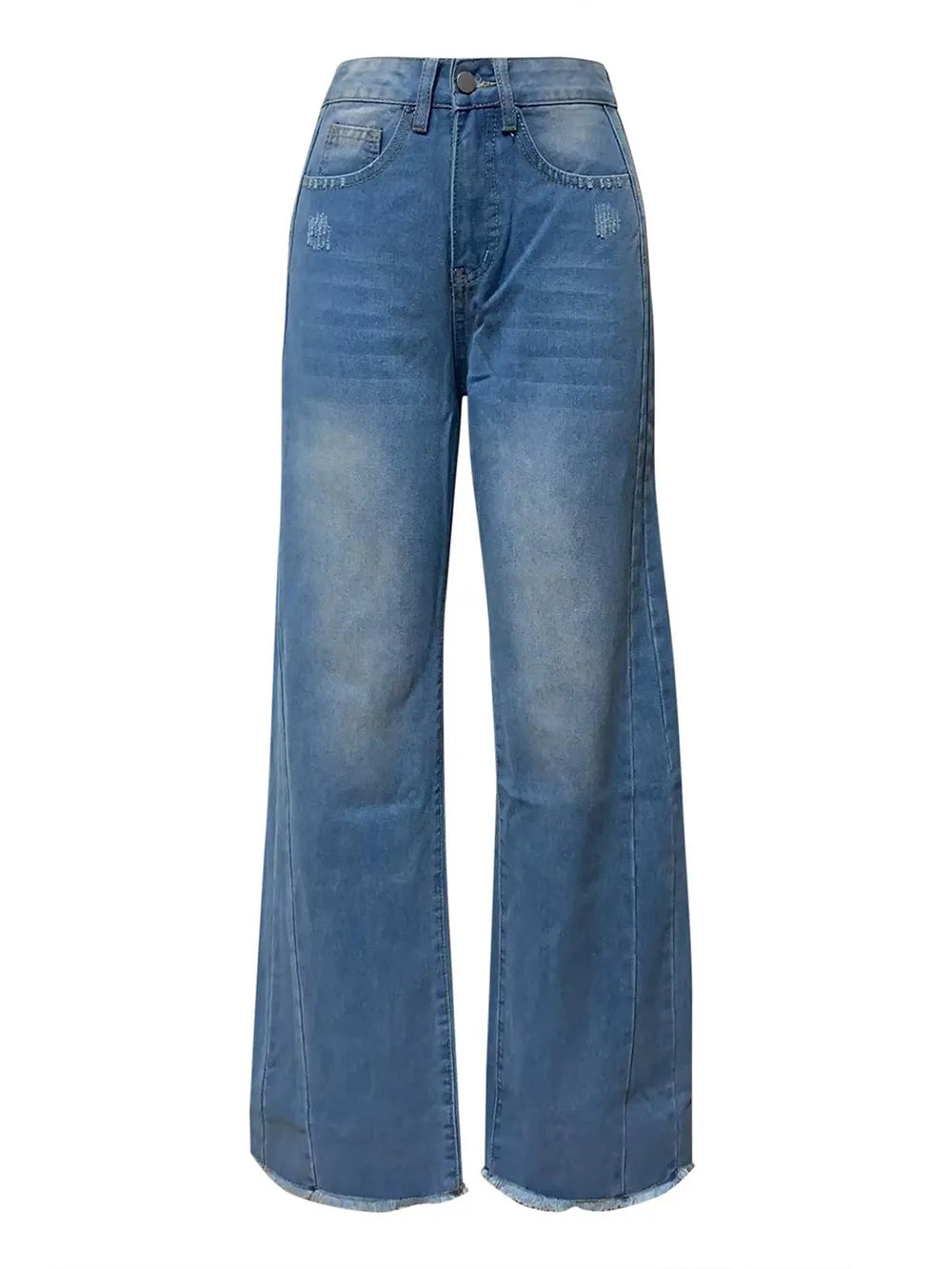 Raw Hem Wide Leg Jeans with Pockets 