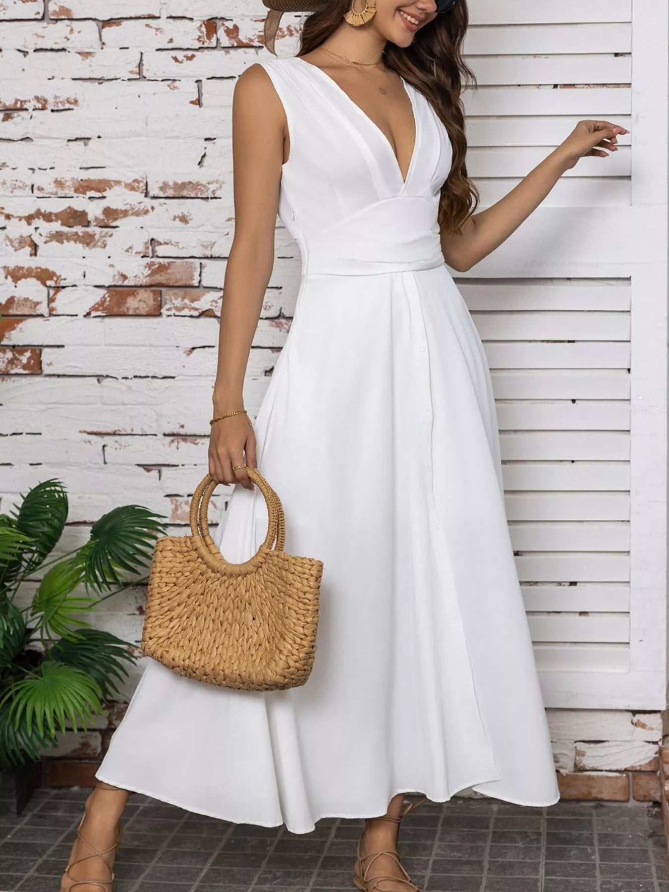 Full Size Slit V-Neck Sleeveless Dress Plus Size 