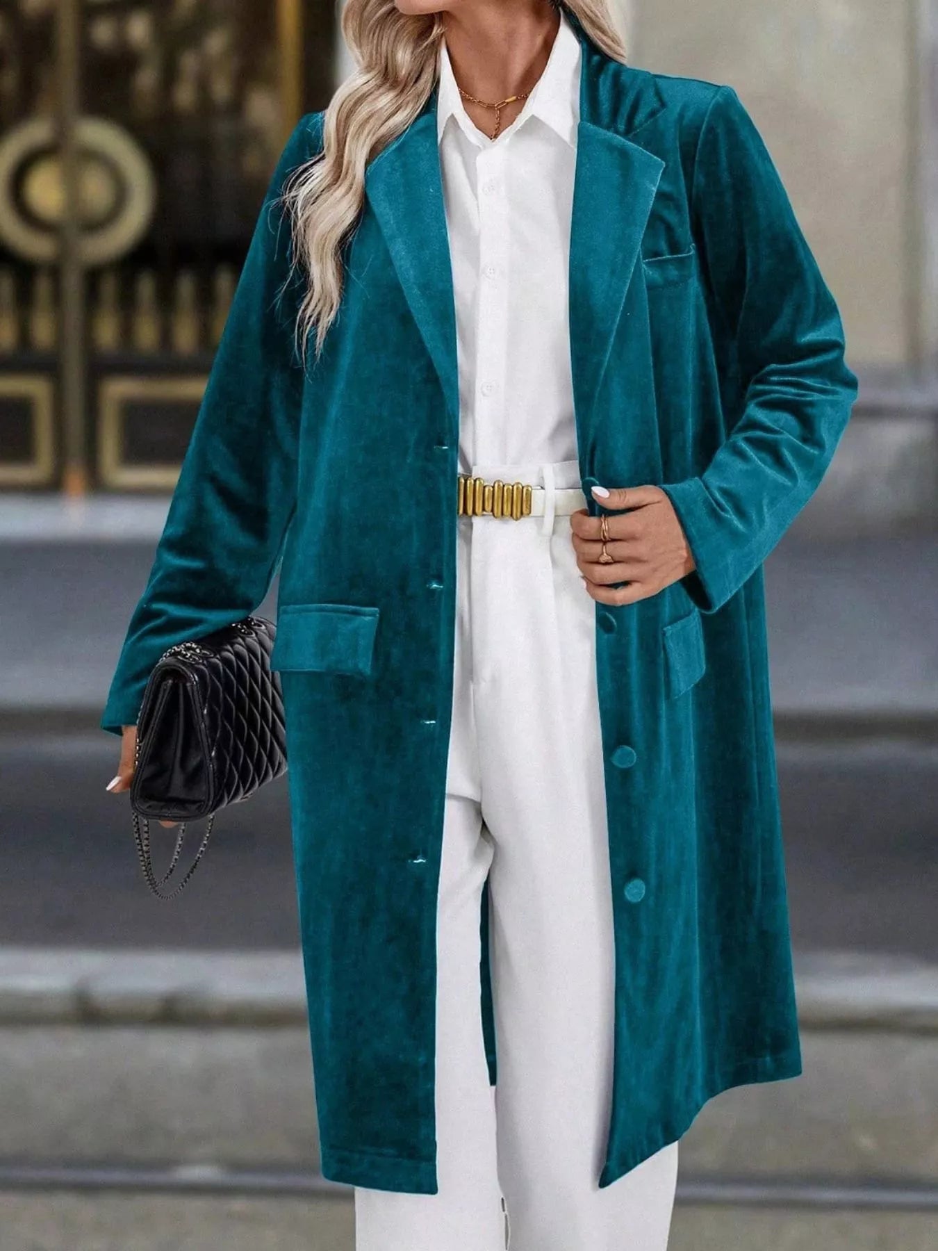 Lapel Collar Long Sleeve Longline Coat 