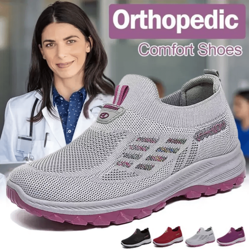 FlexEase Women's Mesh Slip-On Support Shoes | Cushioned Wide-Toe Walking Comfort 