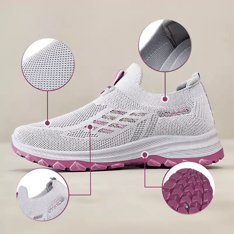 FlexEase Women's Mesh Slip-On Support Shoes | Cushioned Wide-Toe Walking Comfort 
