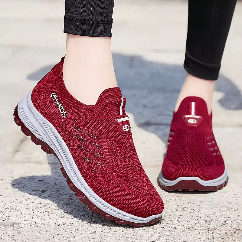 FlexEase Women's Mesh Slip-On Support Shoes | Cushioned Wide-Toe Walking Comfort 