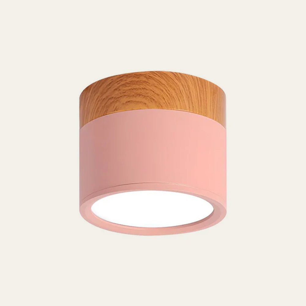 Flush Mount Ceiling Light with Energy-Efficient LED – Pink Wood Finish for Compact Spaces 