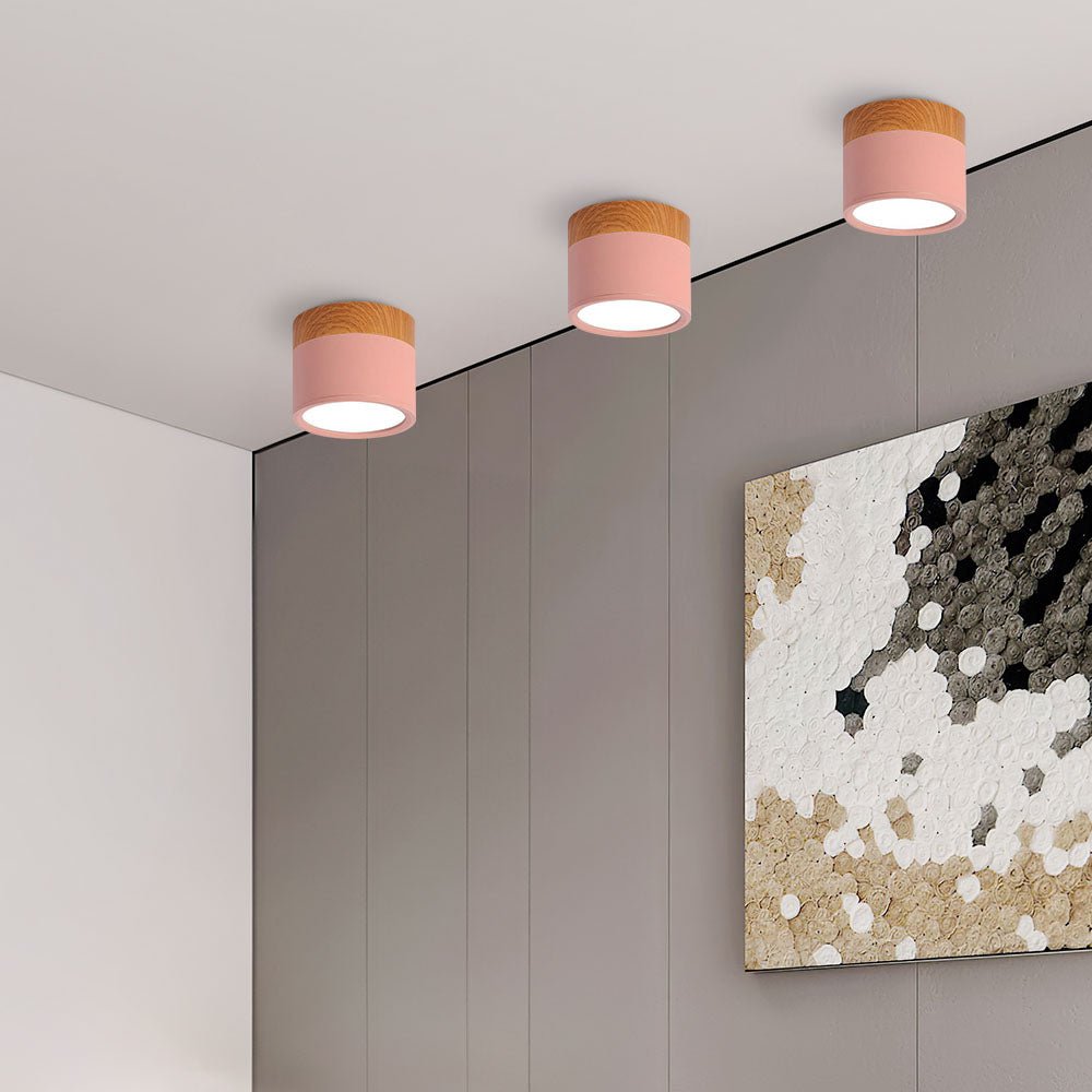 Flush Mount Ceiling Light with Energy-Efficient LED – Pink Wood Finish for Compact Spaces 