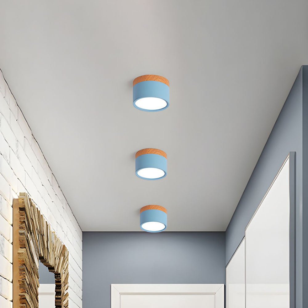 Flush Mount Ceiling Light with Energy-Efficient LED – Pink Wood Finish for Compact Spaces 