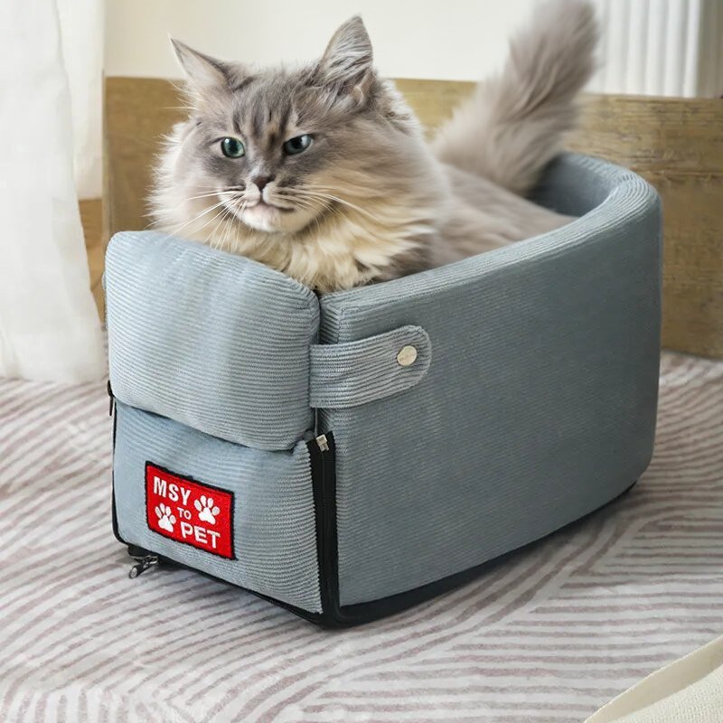 Foldable Pet Car Seat for Small Pets with Secure Console Fit 