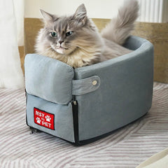 Foldable Pet Car Seat for Small Pets with Secure Console Fit 