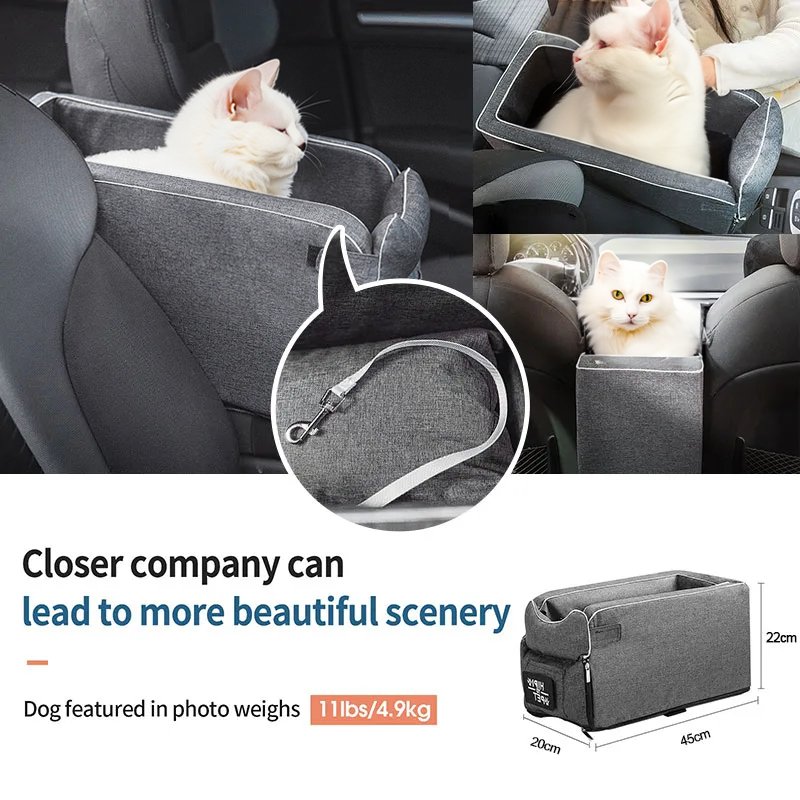 Foldable Pet Car Seat for Small Pets with Secure Console Fit 