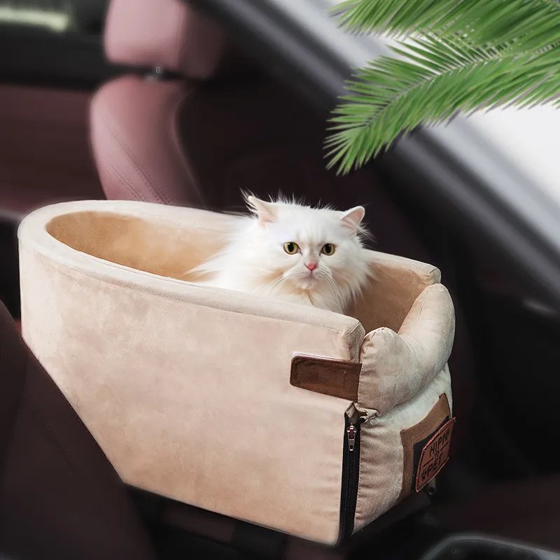 Foldable Pet Car Seat for Small Pets with Secure Console Fit 