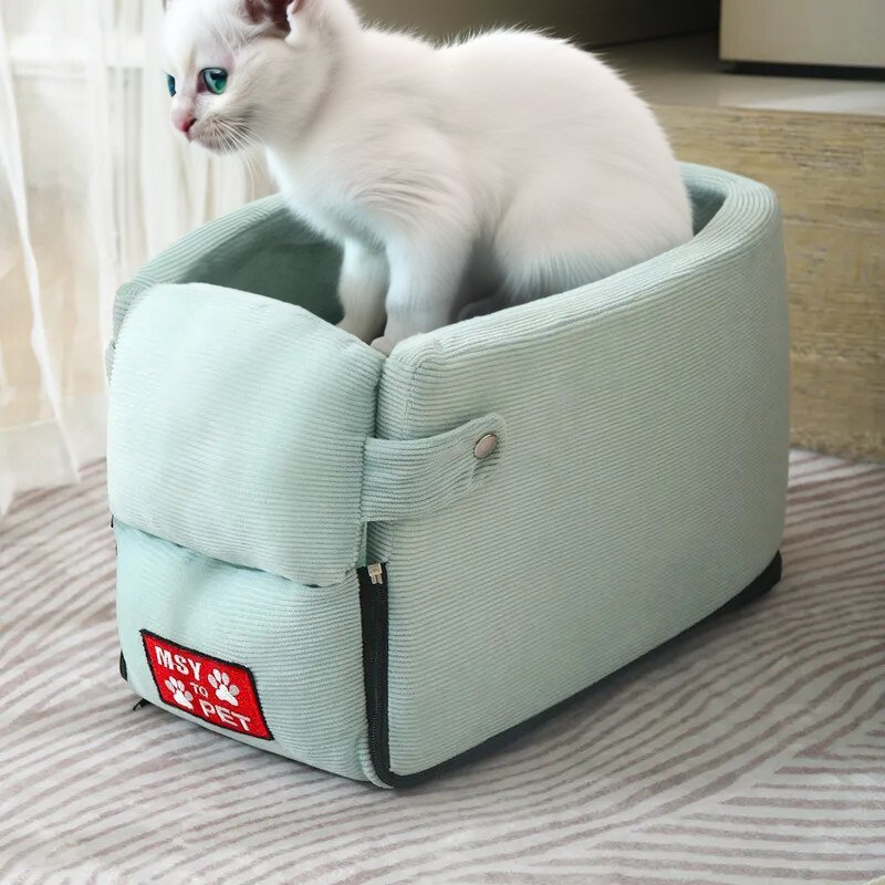 Foldable Pet Car Seat for Small Pets with Secure Console Fit 