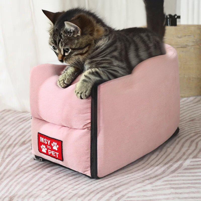 Foldable Pet Car Seat for Small Pets with Secure Console Fit 