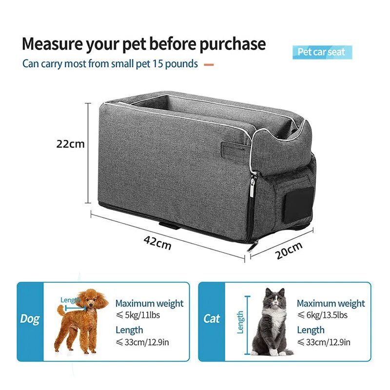 Foldable Pet Car Seat for Small Pets with Secure Console Fit 