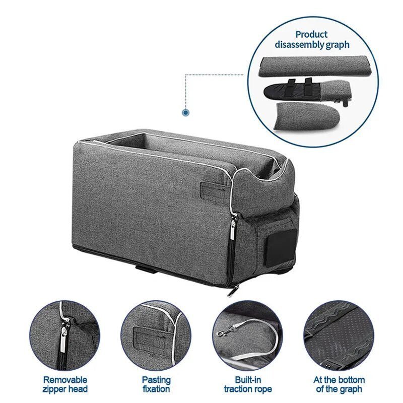 Foldable Pet Car Seat for Small Pets with Secure Console Fit 