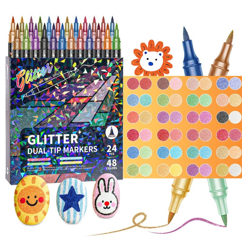 Gemstone Art Marker Sets | Dual Tips for Glitter Crafts & Lettering 