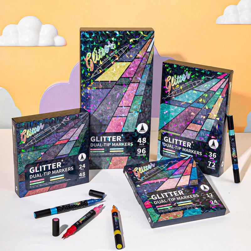 Gemstone Art Marker Sets | Dual Tips for Glitter Crafts & Lettering 