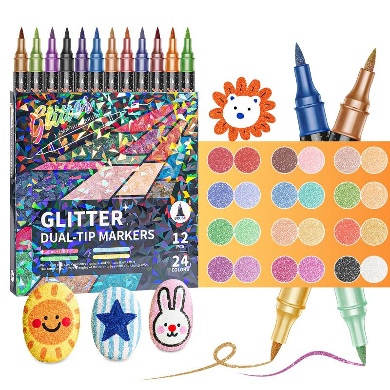 Gemstone Art Marker Sets | Dual Tips for Glitter Crafts & Lettering 