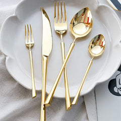 Gold Titanium Bistro Set - 5-Piece Unbreakable Stainless Steel Flatware for Elegant Dining 