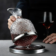 Hand-Blown Crystal Wine Decanter with 360° Stainless Steel Base – 45 oz Capacity for Enhanced Aeration 