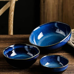 Handcrafted Blue Ceramic Bowl – Elegant Pottery Serving Bowl with Durable Glazed Finish for Everyday Use 