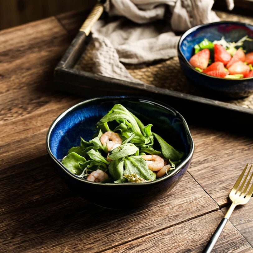 Handcrafted Blue Ceramic Bowl – Elegant Pottery Serving Bowl with Durable Glazed Finish for Everyday Use 