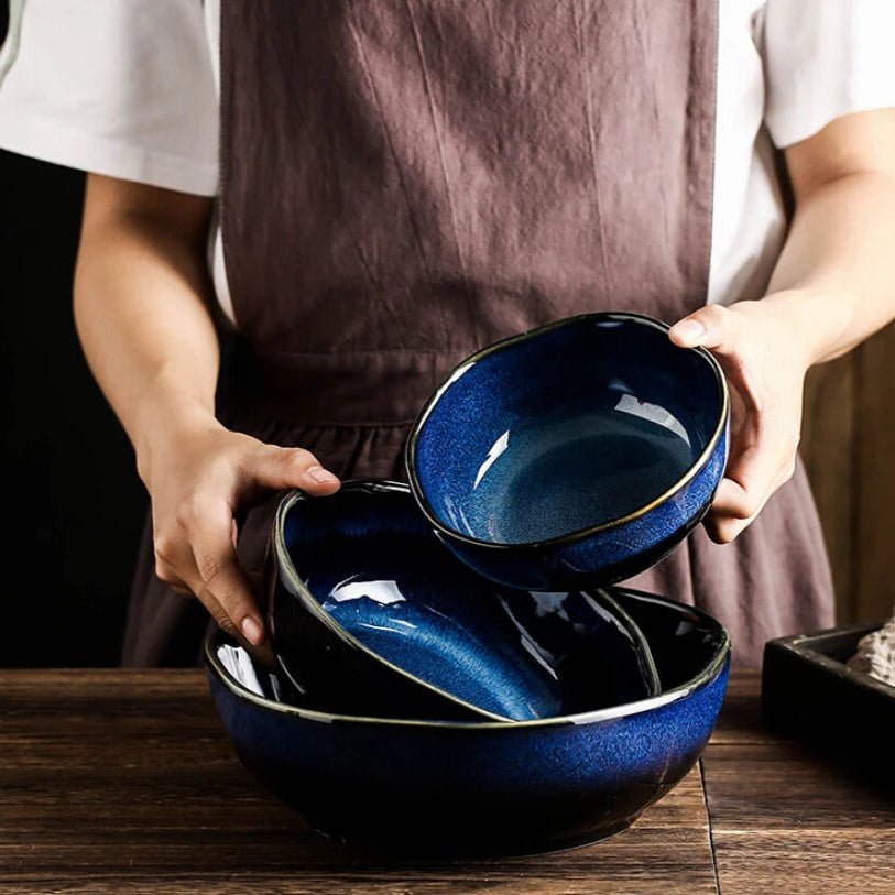 Handcrafted Blue Ceramic Bowl – Elegant Pottery Serving Bowl with Durable Glazed Finish for Everyday Use 