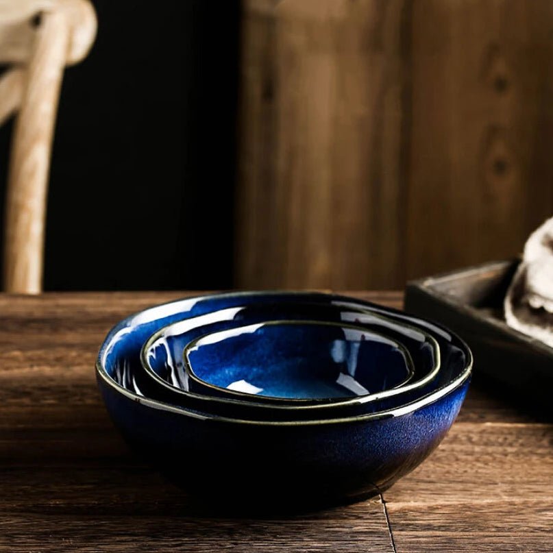 Handcrafted Blue Ceramic Bowl – Elegant Pottery Serving Bowl with Durable Glazed Finish for Everyday Use 