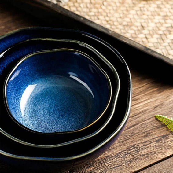 Handcrafted Blue Ceramic Bowl – Elegant Pottery Serving Bowl with Durable Glazed Finish for Everyday Use 