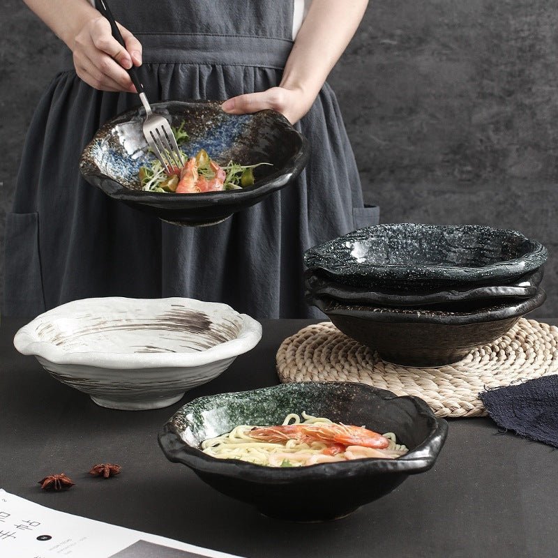 Handcrafted Ceramic Serving Bowl, 8.7 Inch Glossy Rustic Finish Pasta and Fruit Bowl 