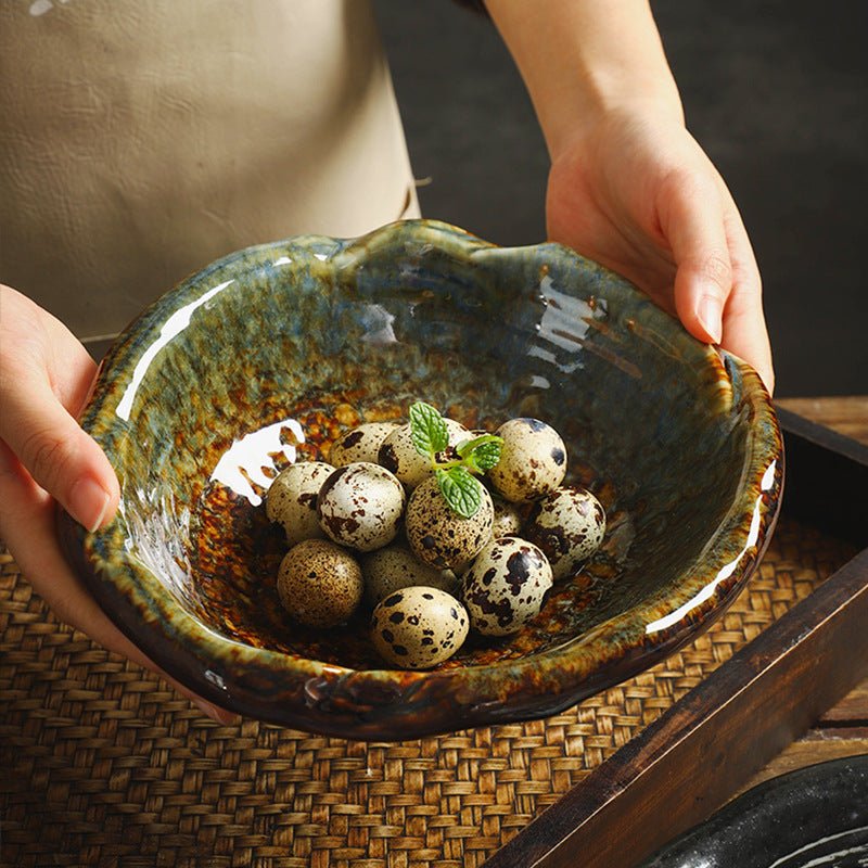 Handcrafted Ceramic Serving Bowl, 8.7 Inch Glossy Rustic Finish Pasta and Fruit Bowl 