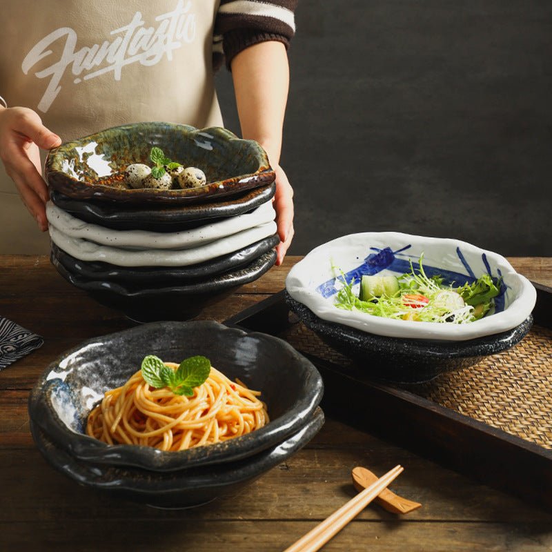 Handcrafted Ceramic Serving Bowl, 8.7 Inch Glossy Rustic Finish Pasta and Fruit Bowl 