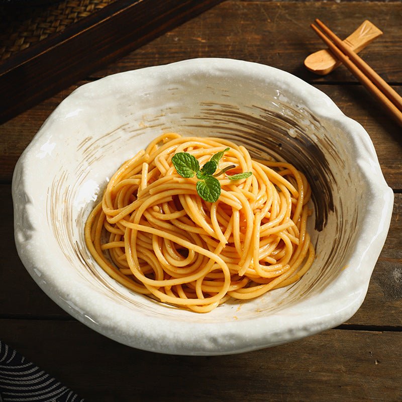 Handcrafted Ceramic Serving Bowl, 8.7 Inch Glossy Rustic Finish Pasta and Fruit Bowl 