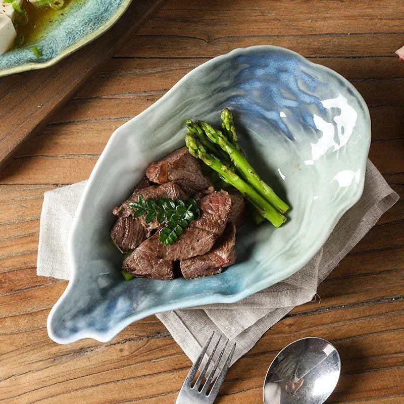 Handcrafted Ceramic Shell Bowl with Ocean-Inspired Glaze – Unique Rippled Design 