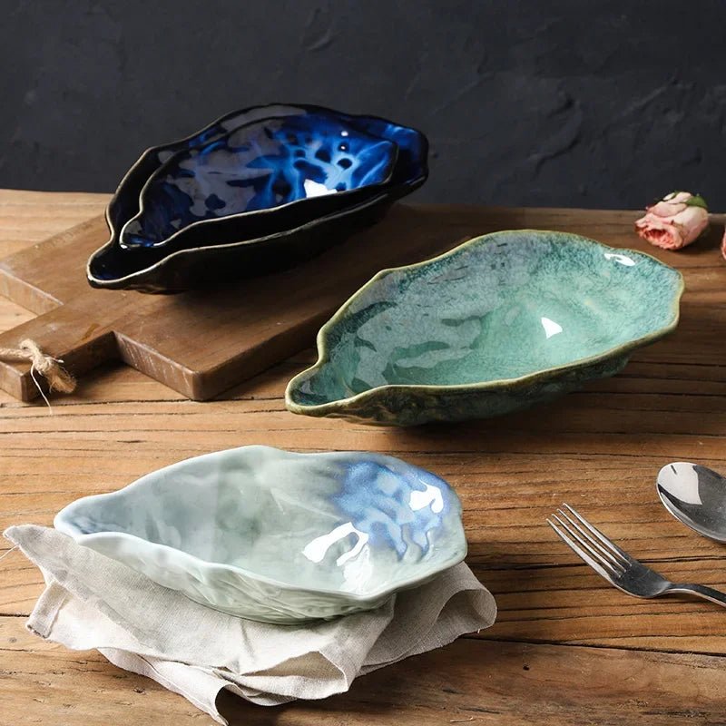 Handcrafted Ceramic Shell Bowl with Ocean-Inspired Glaze – Unique Rippled Design 