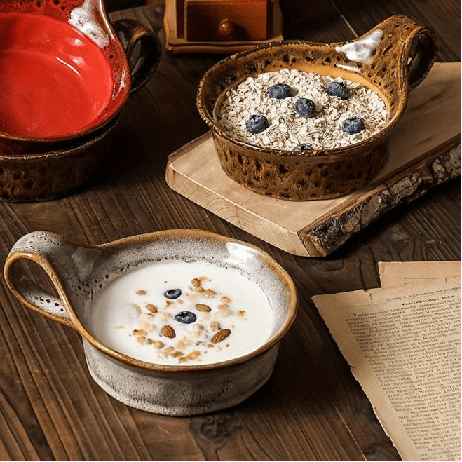 Handcrafted Rustic Ceramic Oatmeal Bowl with Glazed Finish – Ideal for Soups and Salads 