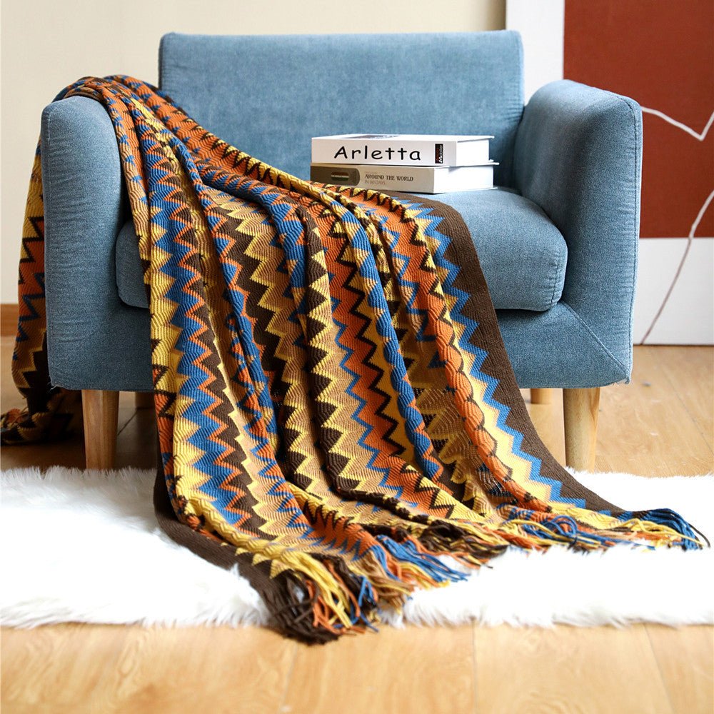 Handwoven Boho Chevron Coverlet in Earthy Colors – Soft and Stylish Bedspread 