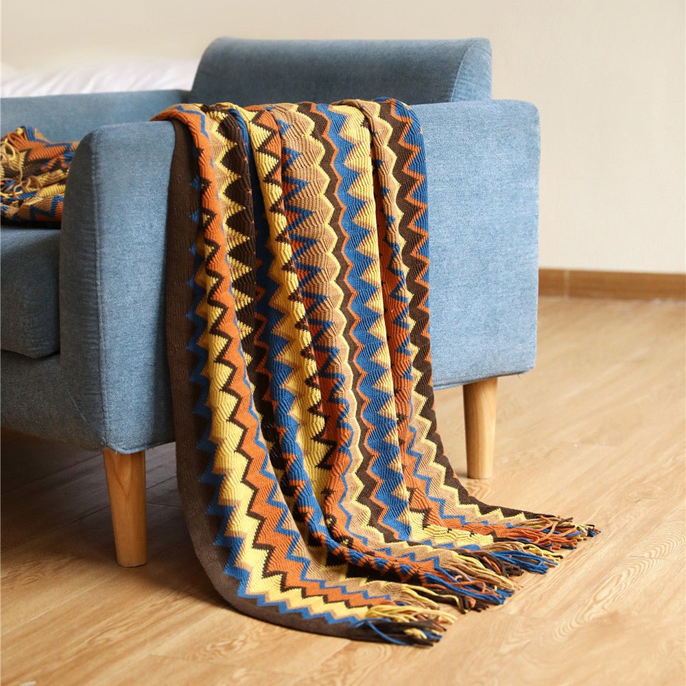 Handwoven Boho Chevron Coverlet in Earthy Colors – Soft and Stylish Bedspread 
