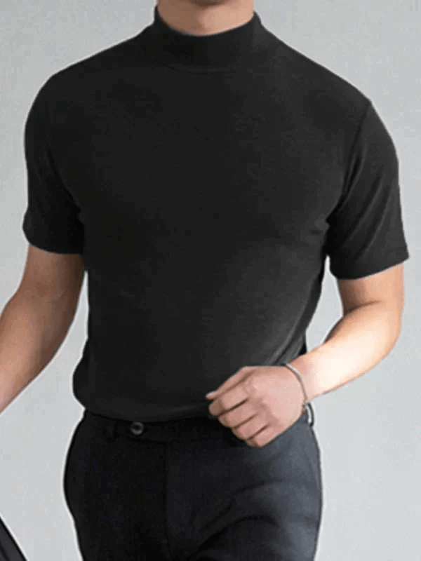 Harbor High-Neck Slim Fit Tee | Breathable Polyester-Silk Blend 