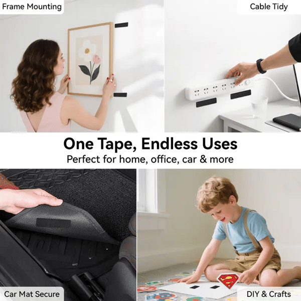 HoldEase Hook And Loop Tape | 1-Inch Reusable Adhesive Mounting Strips 