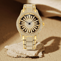 Imperial Shine Crystal Men's Quartz Watch | Rotating Dial, Gold Tone 