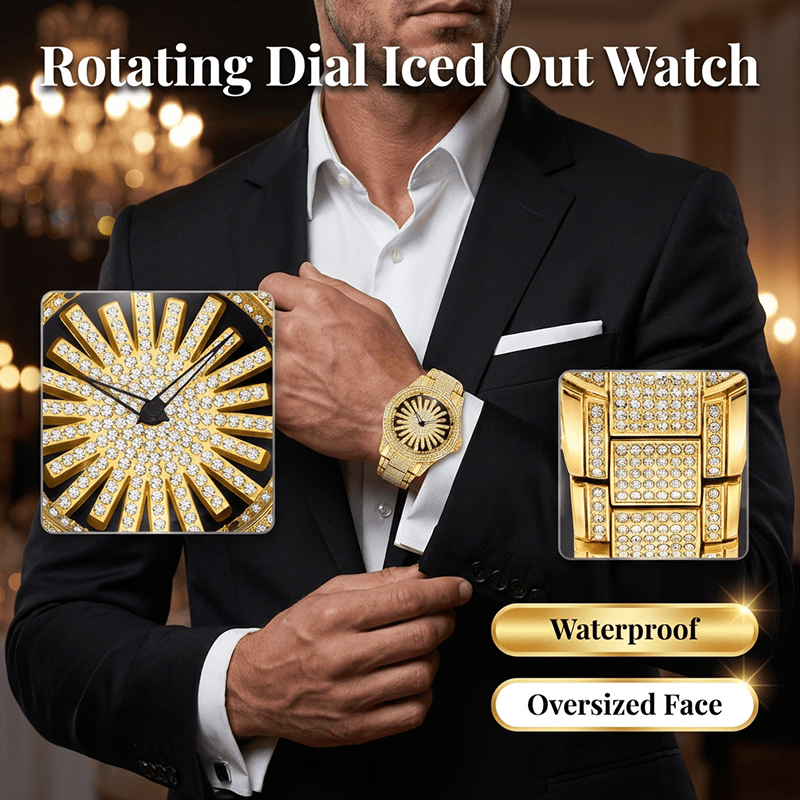 Imperial Shine Crystal Men's Quartz Watch | Rotating Dial, Gold Tone 