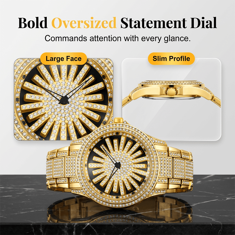 Imperial Shine Crystal Men's Quartz Watch | Rotating Dial, Gold Tone 