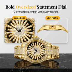 Imperial Shine Crystal Men's Quartz Watch | Rotating Dial, Gold Tone 