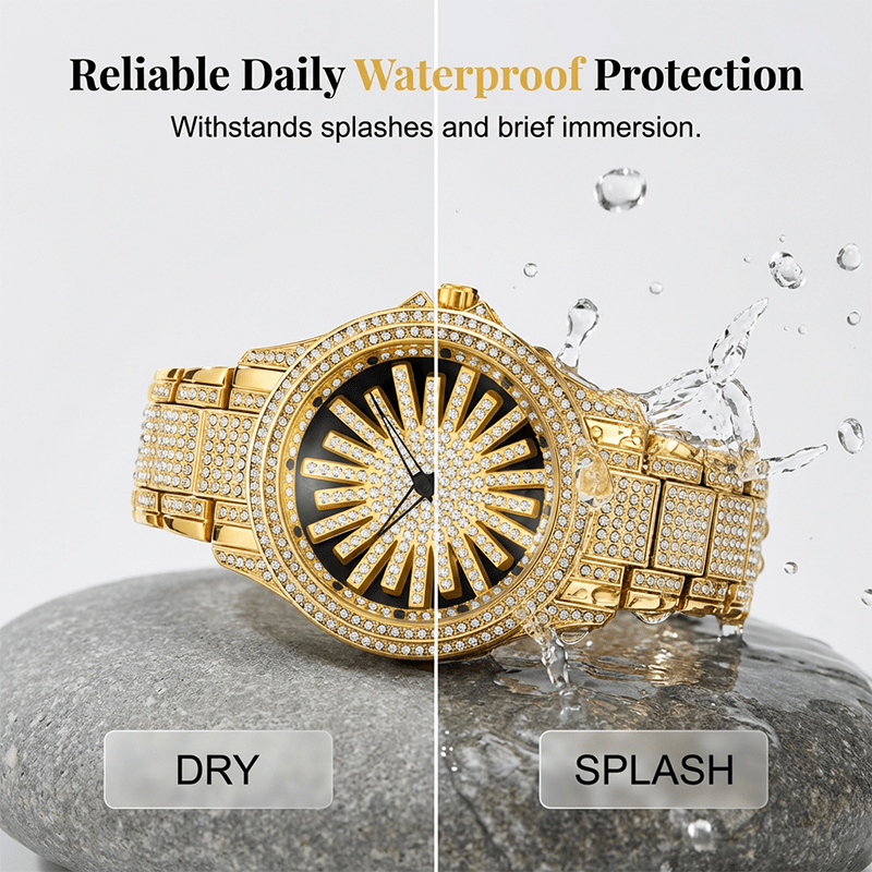 Imperial Shine Crystal Men's Quartz Watch | Rotating Dial, Gold Tone 