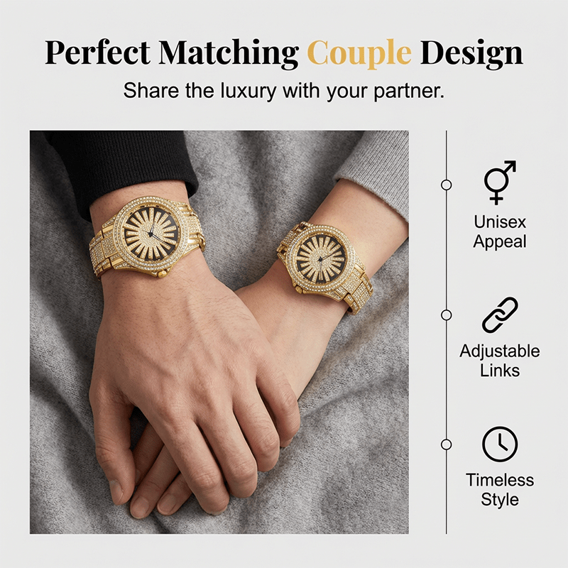 Imperial Shine Crystal Men's Quartz Watch | Rotating Dial, Gold Tone 