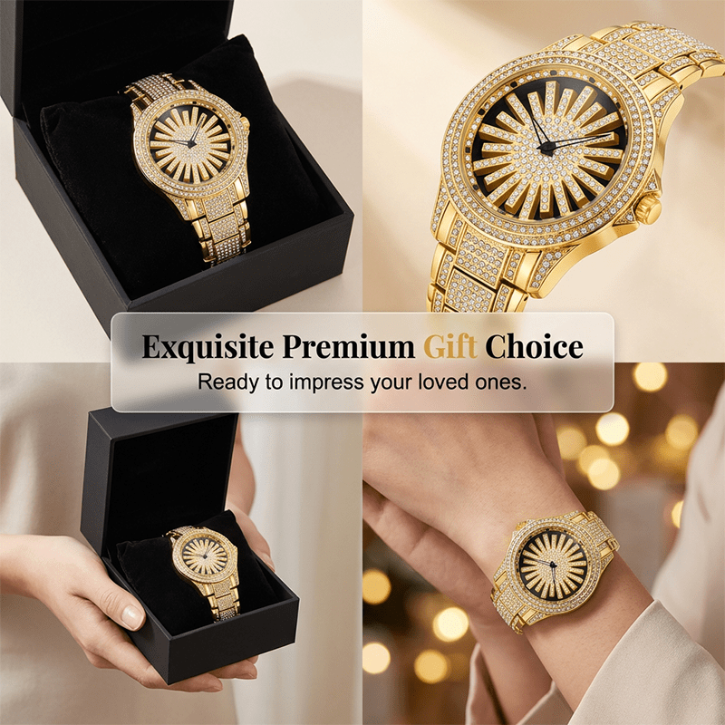 Imperial Shine Crystal Men's Quartz Watch | Rotating Dial, Gold Tone 