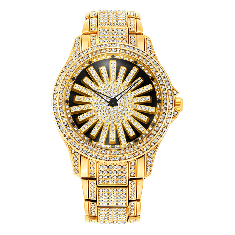 Imperial Shine Crystal Men's Quartz Watch | Rotating Dial, Gold Tone 