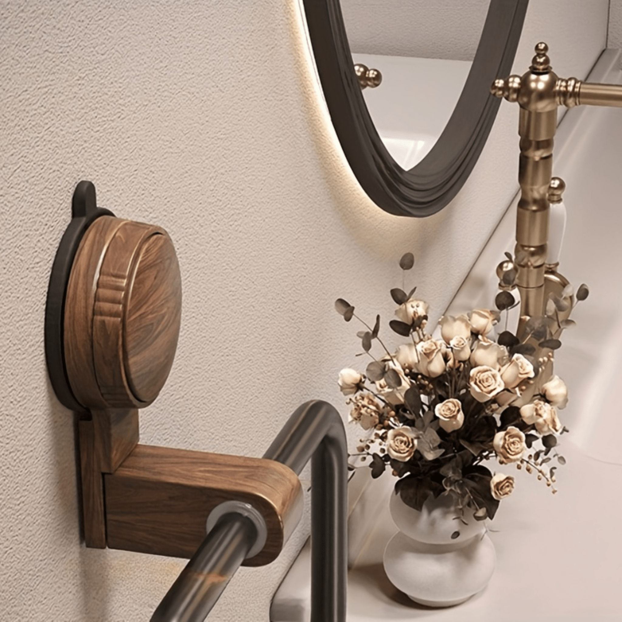 IonGrip Towel Holder with 180° Pivot – Durable Stainless Steel and Walnut Design 