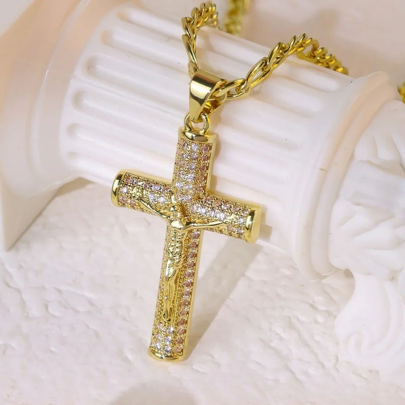 Jubilee Gold Plated Orthodox Crucifix Necklace | 2 in Pendant, Gift Box 